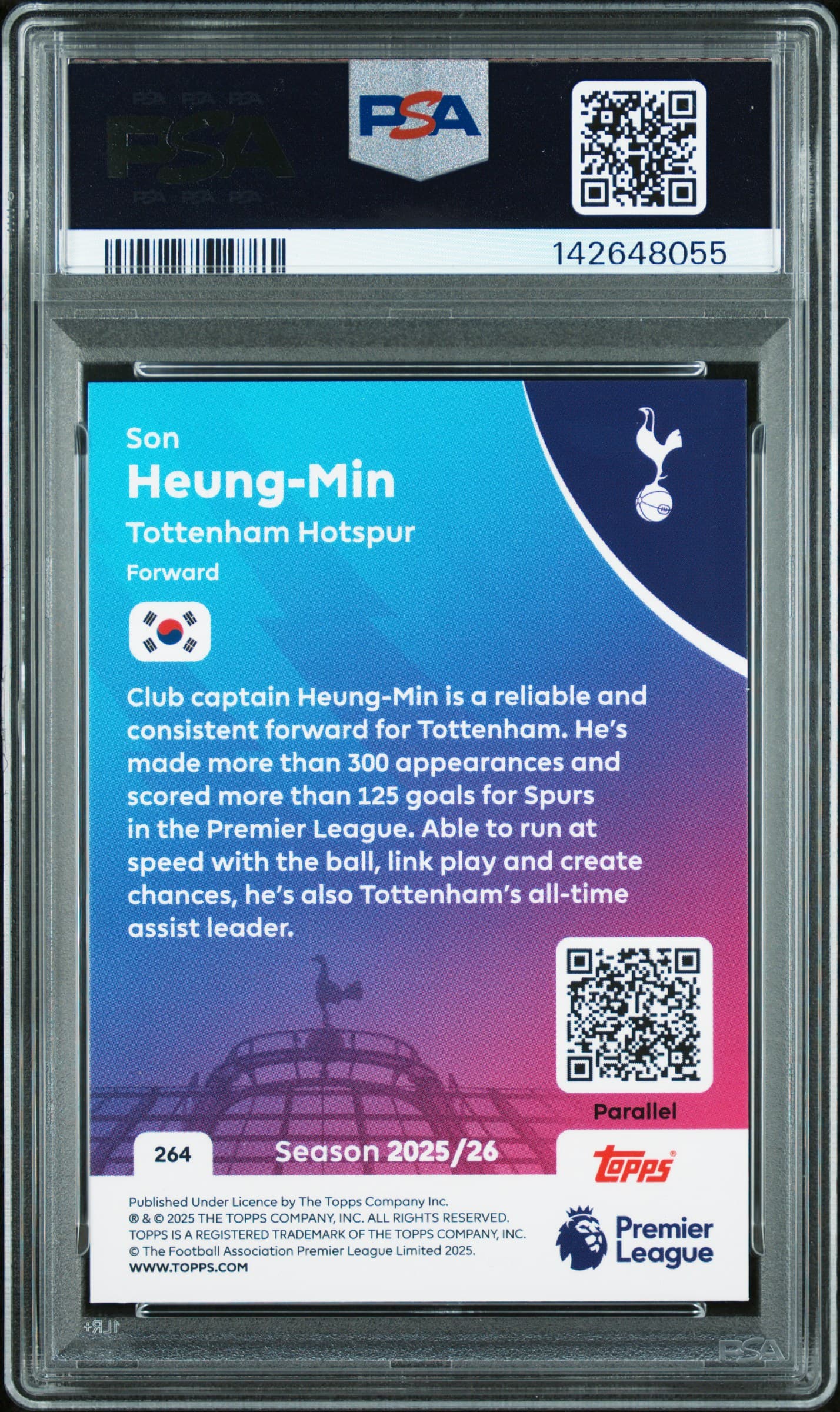 2025 Topps EPL Son Heung Min Foil Fractor 1/1 PSA 9 back