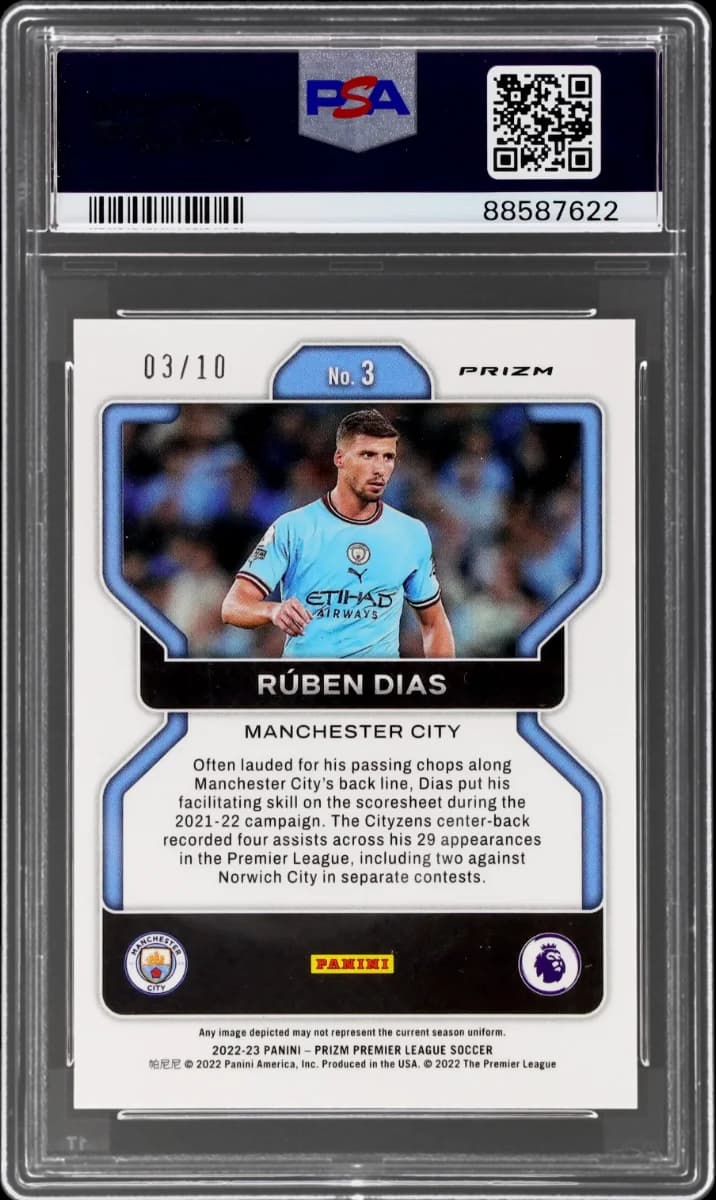 2022 Panini Prizm EPL Gold Prizm | Mancity Treble Year | Ruben Dias #3 back