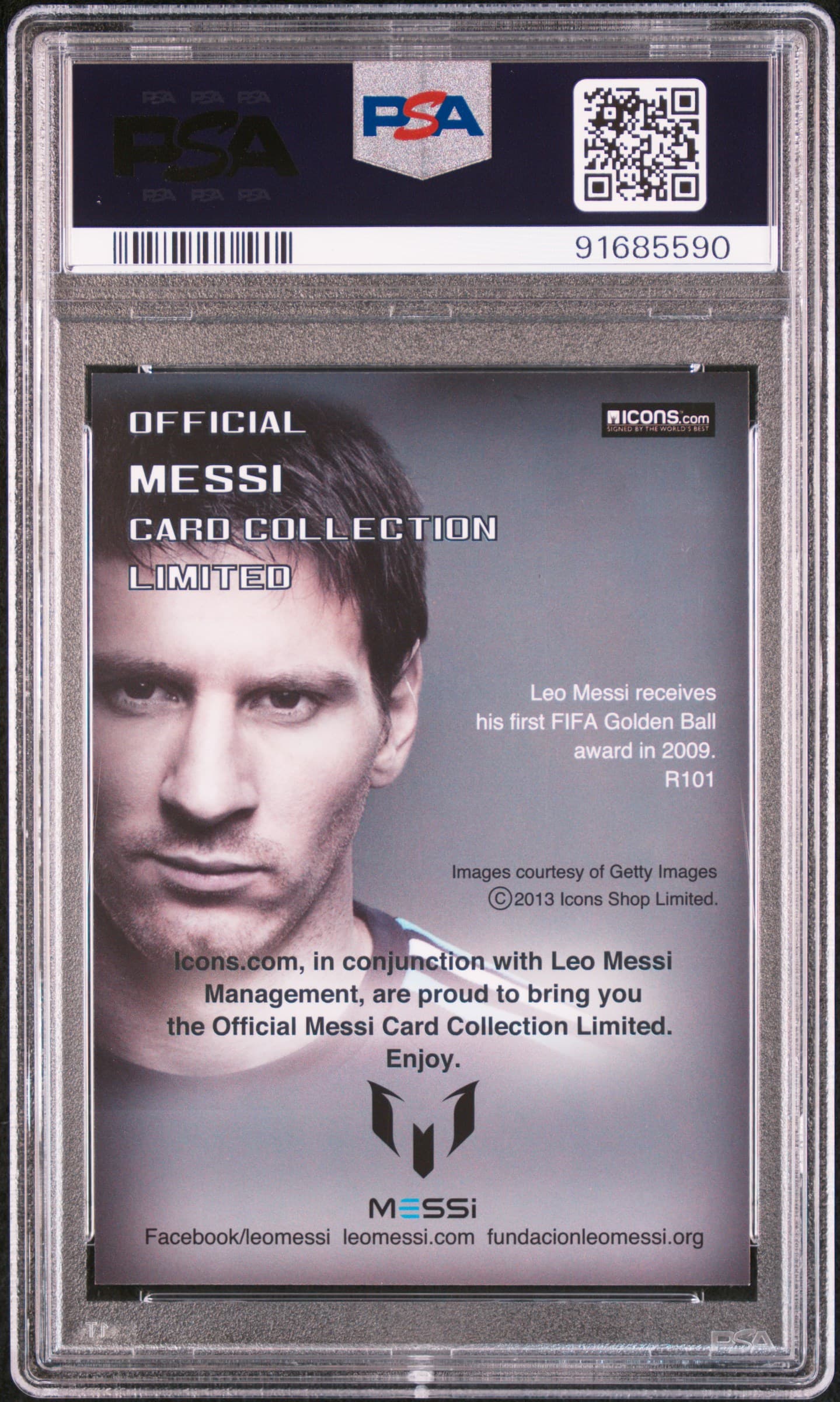 2013 Icons Lionel Messi (Limited Edition) PSA 10 First Fifa Golden Ball back