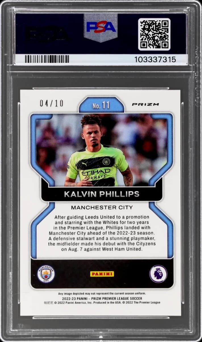 2022 Panini Prizm EPL Gold Prizm | Mancity Treble Year | Klavin Phillips #11 back
