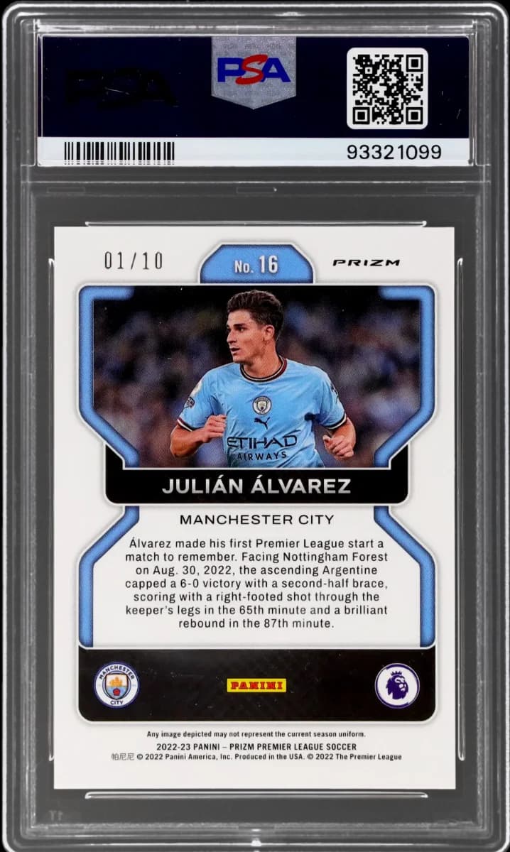 2022 Panini Prizm EPL Gold Prizm | Mancity Treble Year | Julian Alvarez #16 back