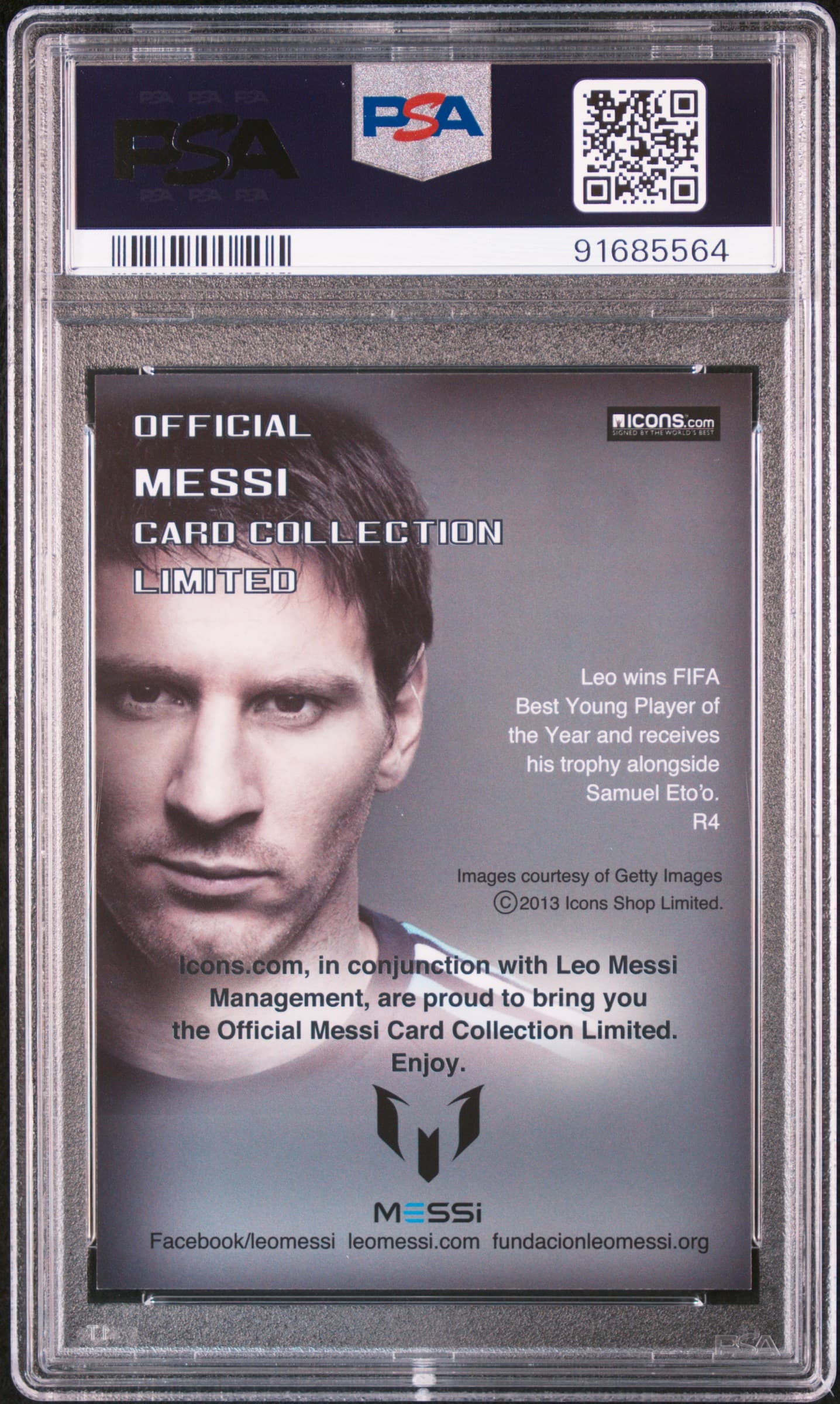2013 Icons Lionel Messi (Limited Edition) PSA 10 Best Young Player back