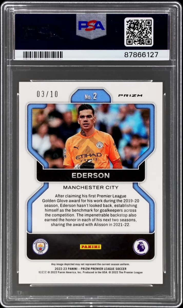 2022 Panini Prizm EPL Gold Prizm | Mancity Treble Year | Ederson #2 back