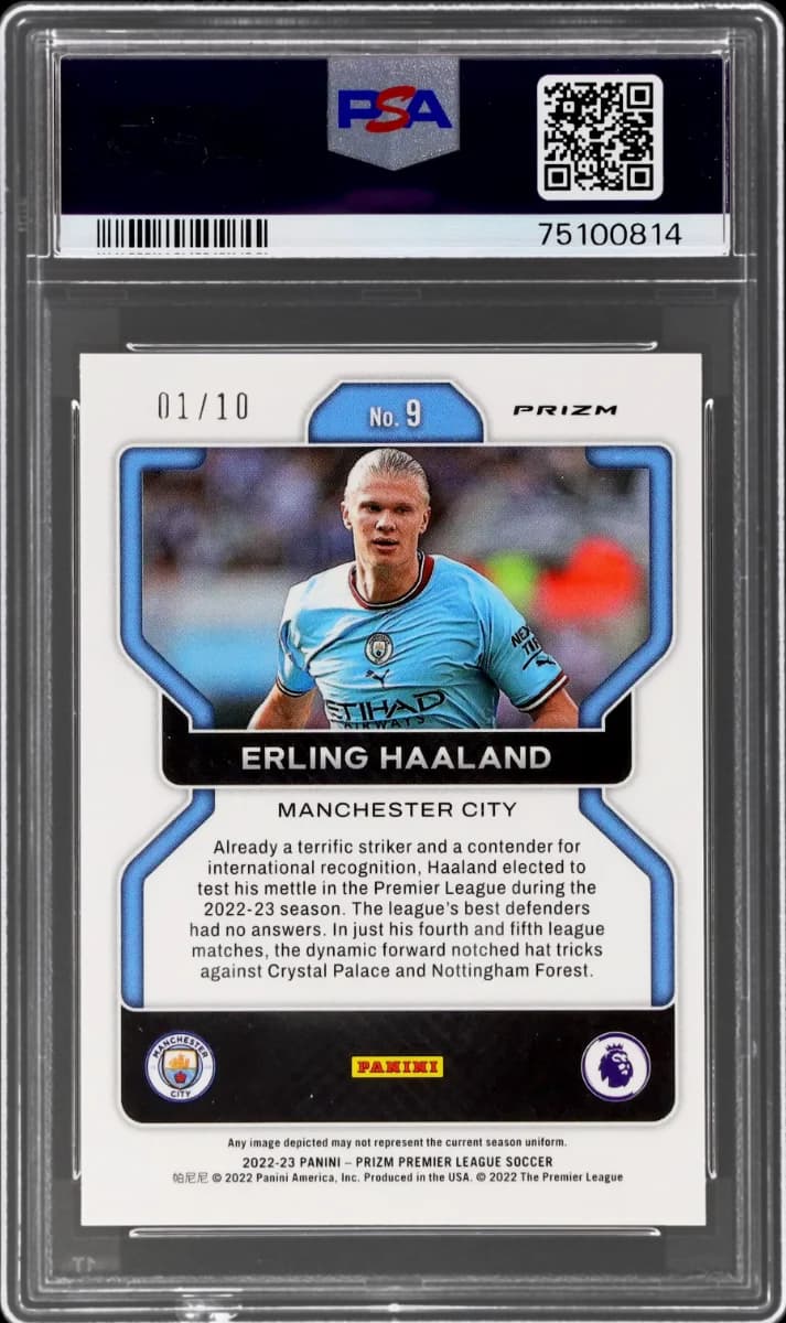 2022 Panini Prizm EPL Gold Prizm | Mancity Treble Year | Erling Haaland #9 back