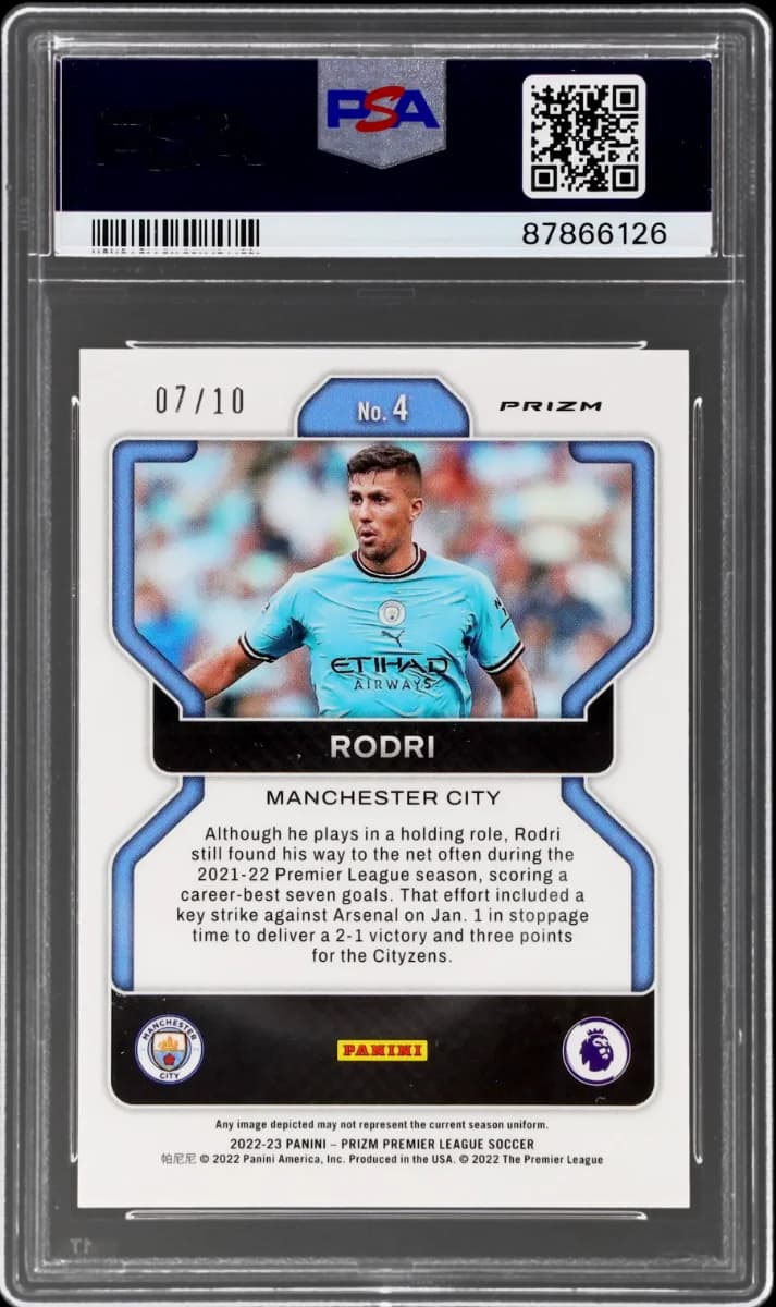 2022 Panini Prizm EPL Gold Prizm | Mancity Treble Year | Rodri #4 back