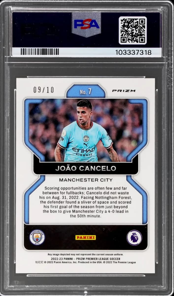 2022 Panini Prizm EPL Gold Prizm | Mancity Treble Year | Joao Cancelo #7 back