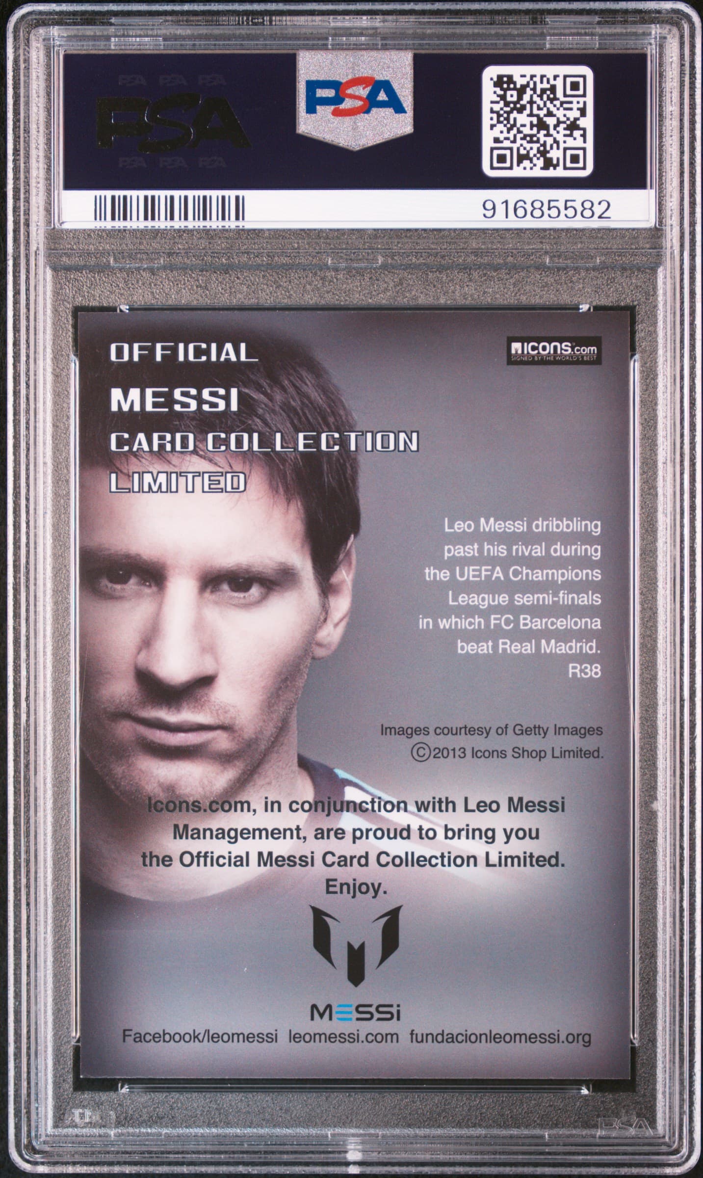 2013 Icons Lionel Messi (Limited Edition) PSA 10 Dribbling Past His Rival back