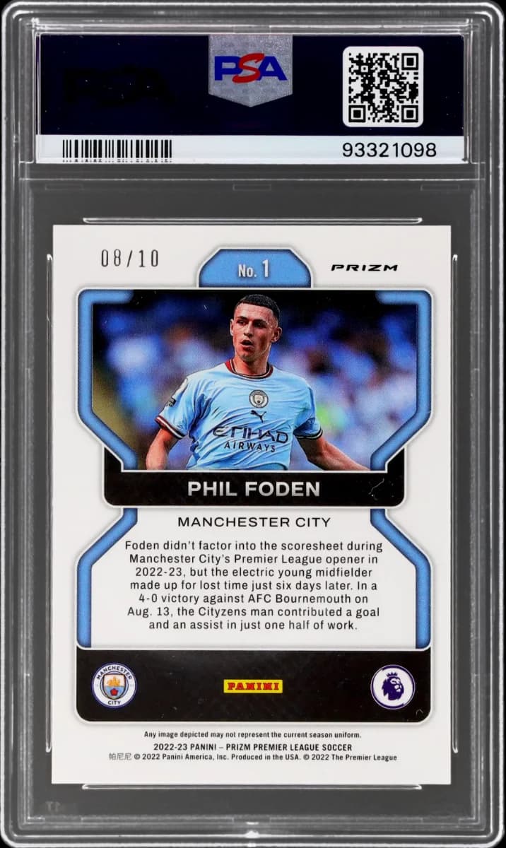 2022 Panini Prizm EPL Gold Prizm Mancity Treble Year Foden #1 back