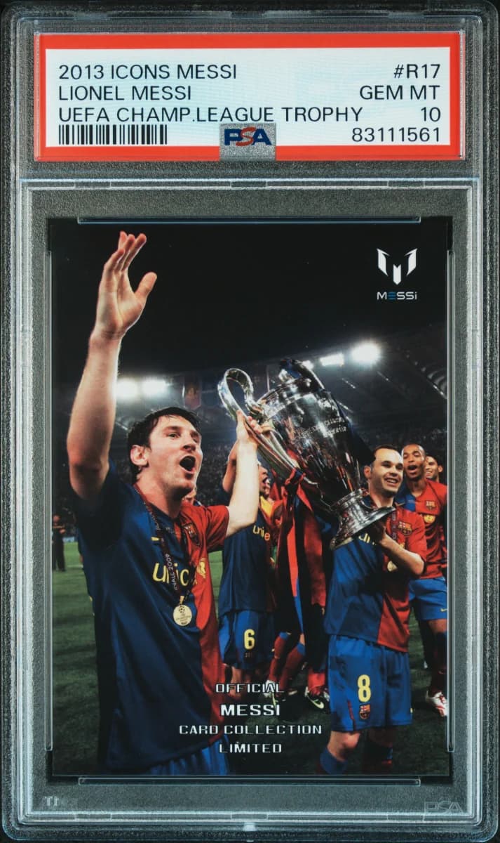 2013 Icons Lionel Messi (Limited Edition) PSA 10 UEFA Champ League Trophy