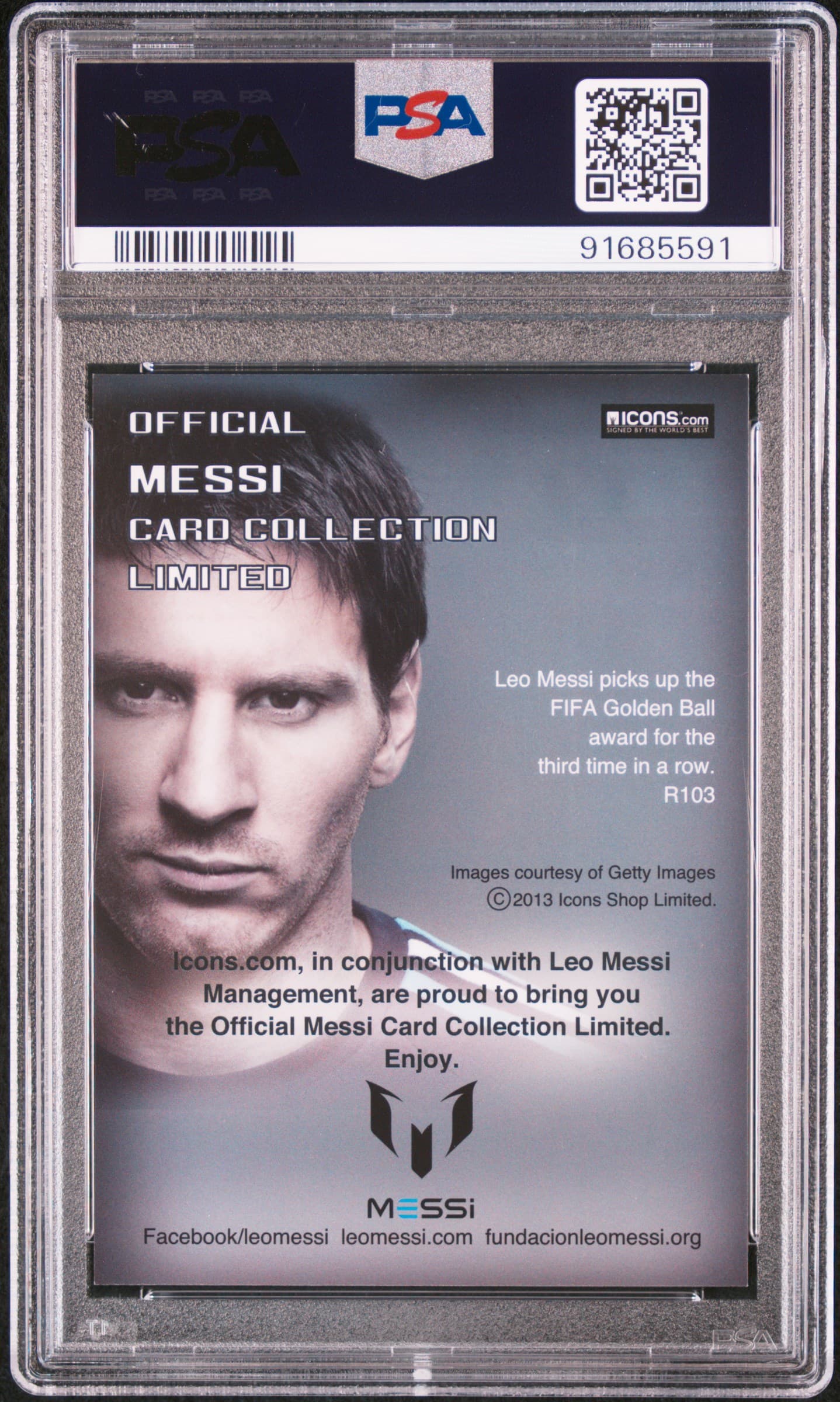 2013 Icons Lionel Messi (Limited Edition) PSA 10 3rd Fifa Golden Ball back