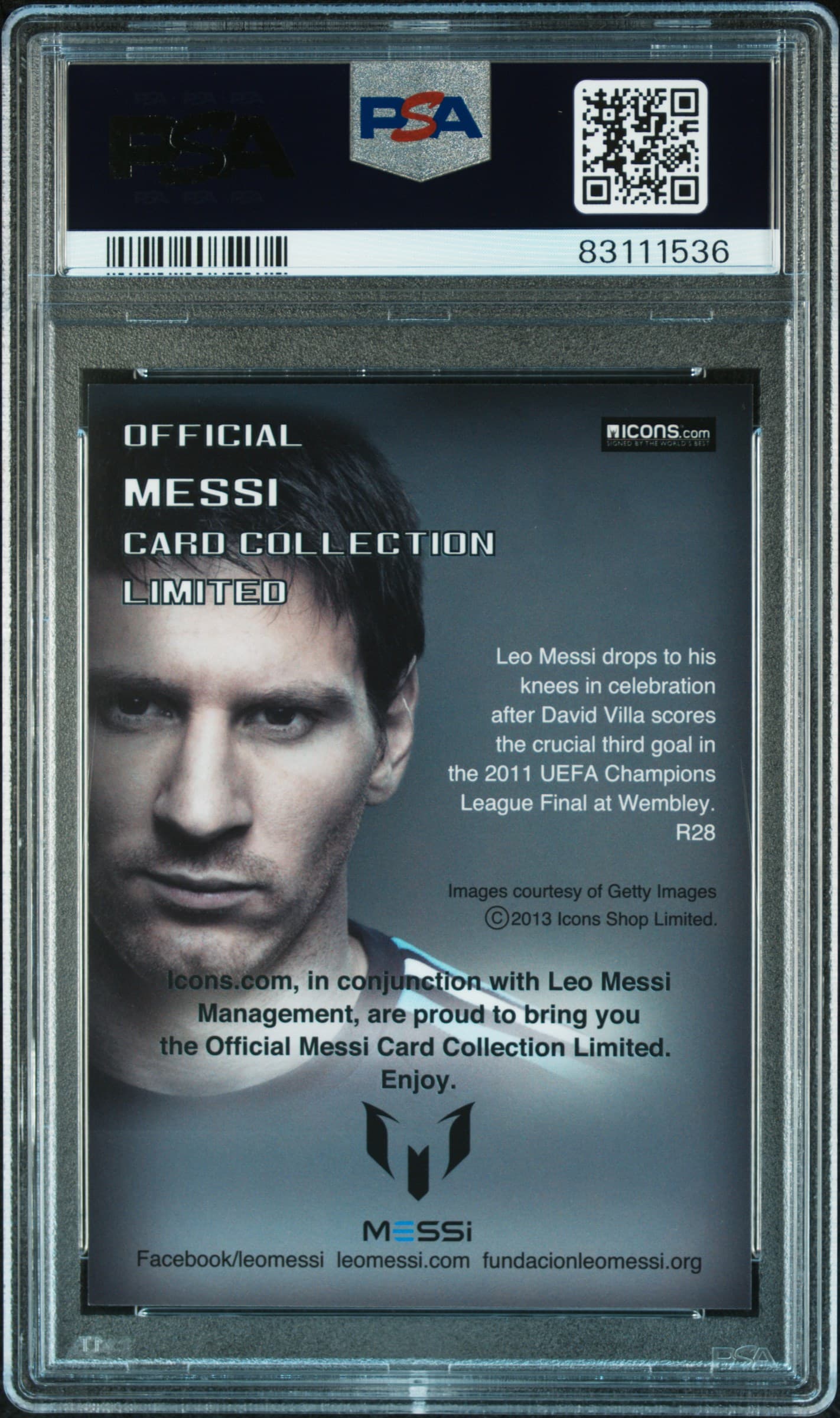 2013 Icons Lionel Messi (Limited Edition) PSA 10 Villa 3rd Goal Celebration back