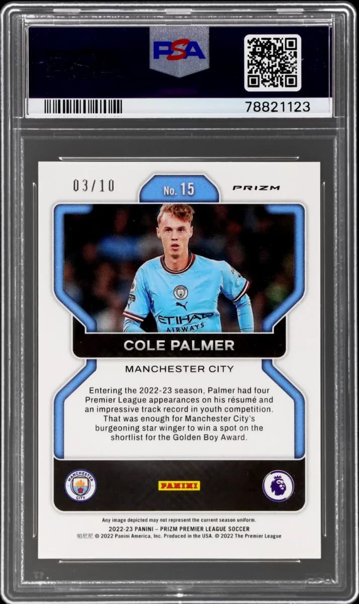 2022 Panini Prizm EPL Gold Prizm | Mancity Treble Year | Cole Palmer #15 back