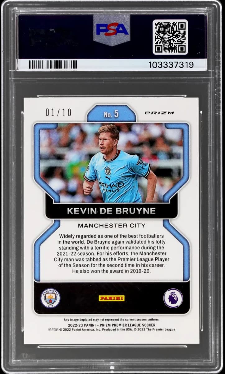 2022 Panini Prizm EPL Gold Prizm | Mancity Treble Year | Kevin De Bruyne #5 back