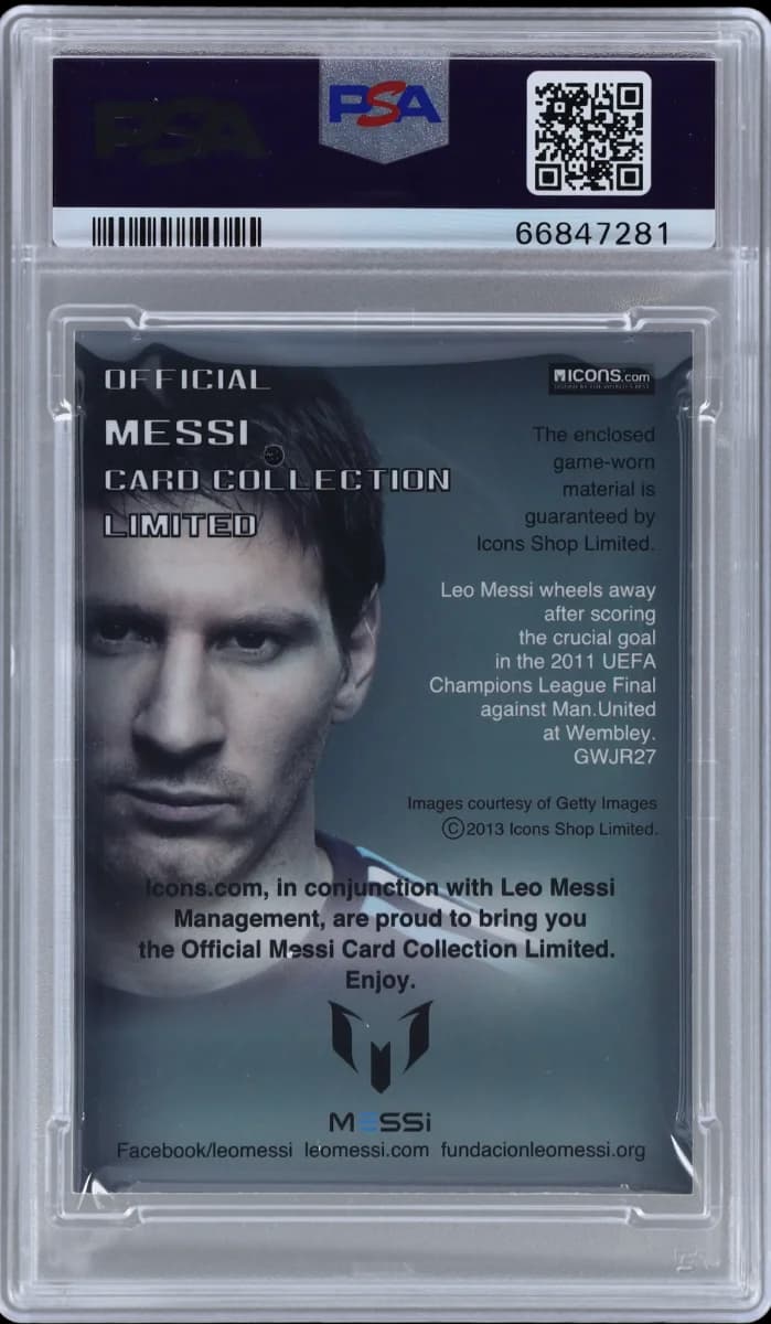 2013 Icons Lionel Messi (Limited Edition) PSA 9 - Club Goal UCL '11 - Game Worn Patch back