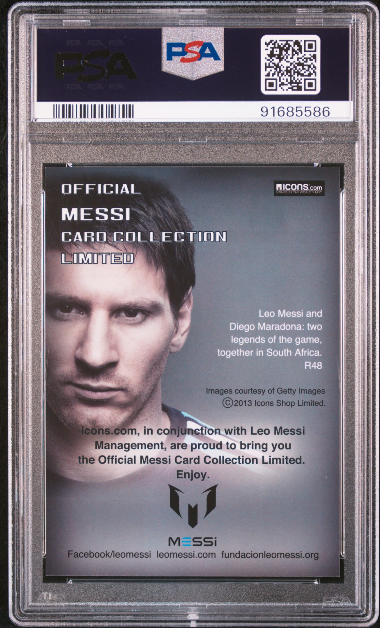 2013 Icons Lionel Messi (Limited Edition) PSA 10 Messi & Maradona back