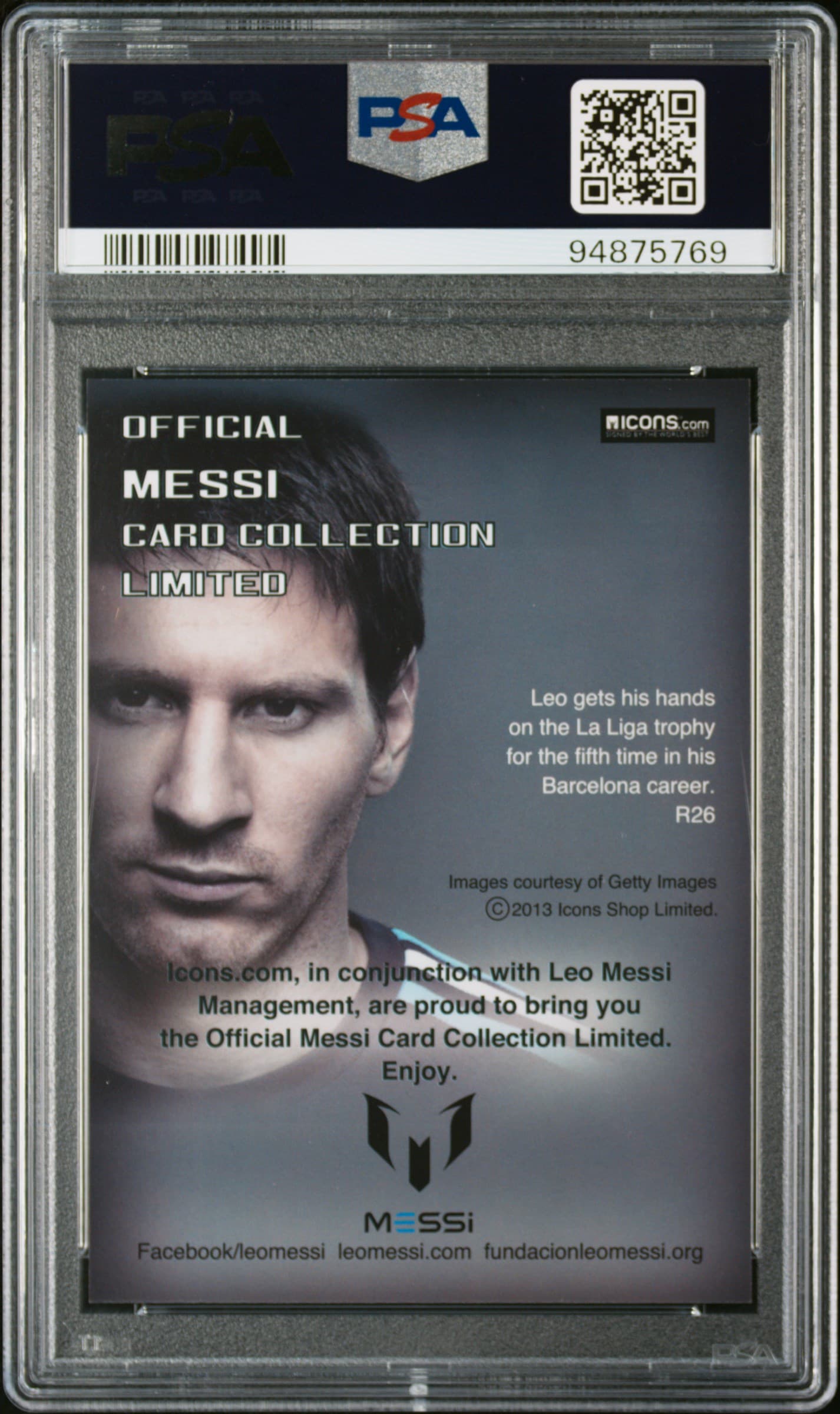 2013 Icons Lionel Messi (Limited Edition) PSA 10 Fifth Time La Liga Trophy back
