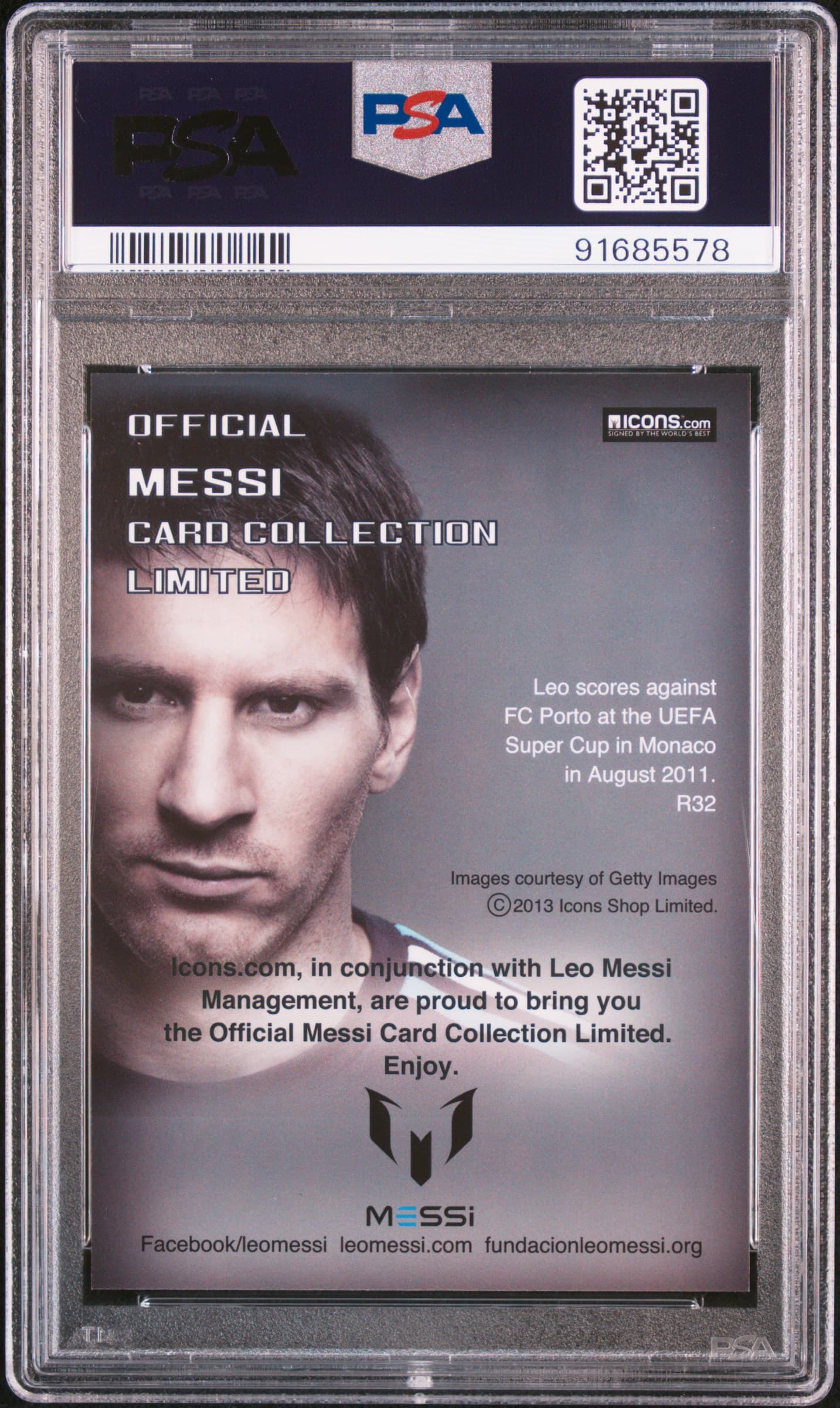 2013 Icons Lionel Messi (Limited Edition) PSA 10 Uefa Super Cup In Monaco back