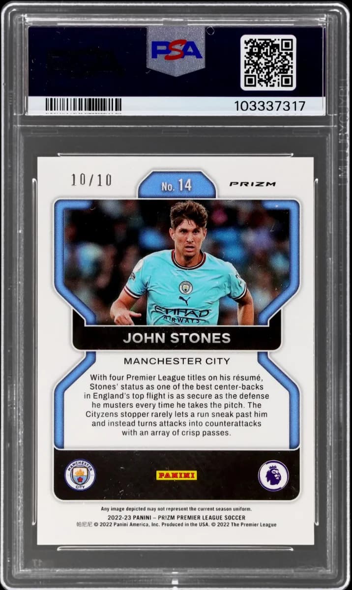 2022 Panini Prizm EPL Gold Prizm | Mancity Treble Year | John Stones #14 back