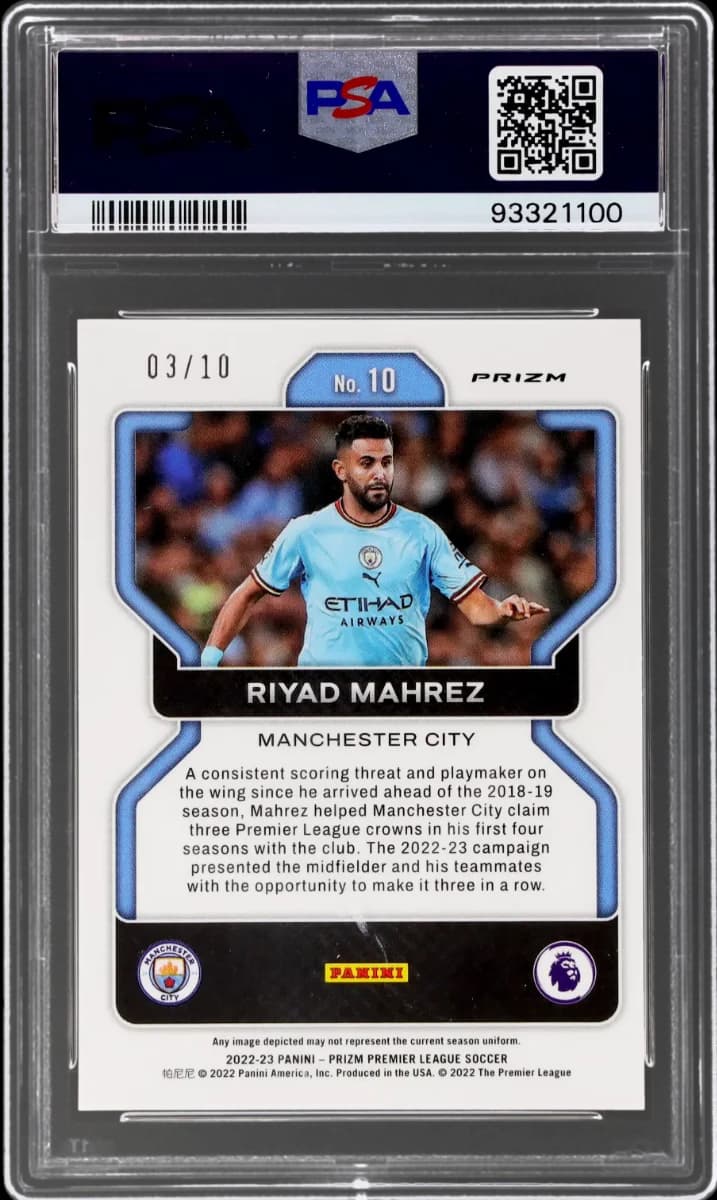 2022 Panini Prizm EPL Gold Prizm | Mancity Treble Year | Riyand Mahrez #10 back
