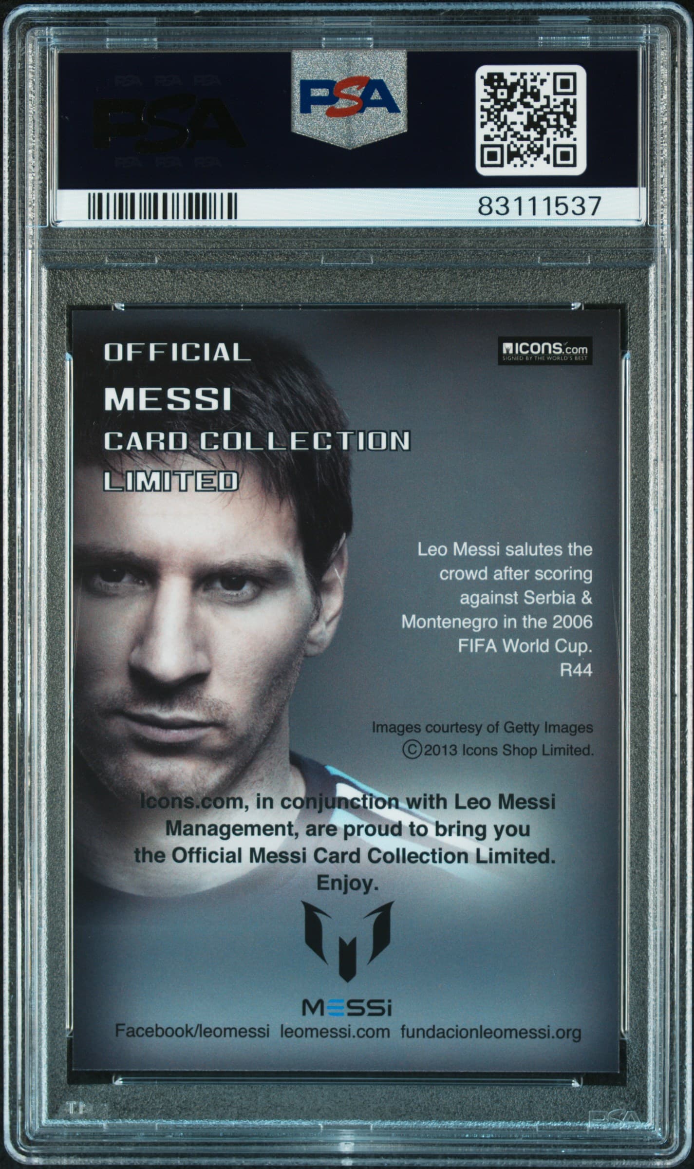 2013 Icons Lionel Messi (Limited Edition) PSA 10 2006 Fifa World Cup back