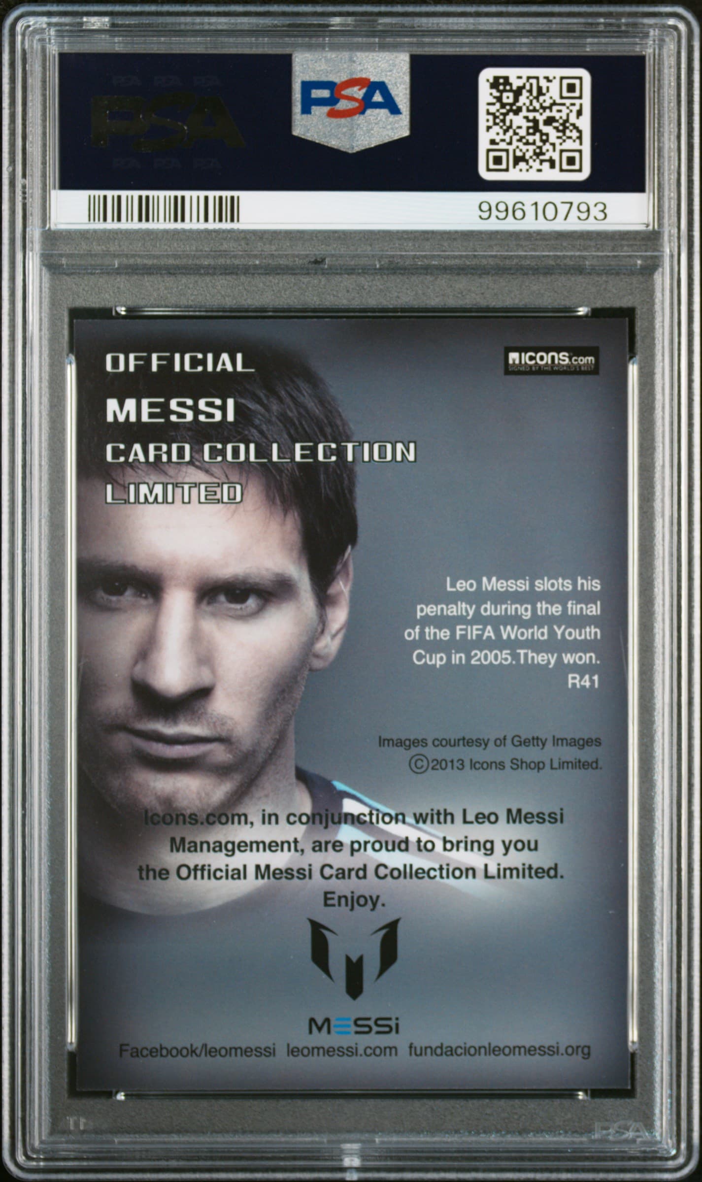 2013 Icons Lionel Messi (Limited Edition) PSA 10 Fifa World Youth Cup 2005 back